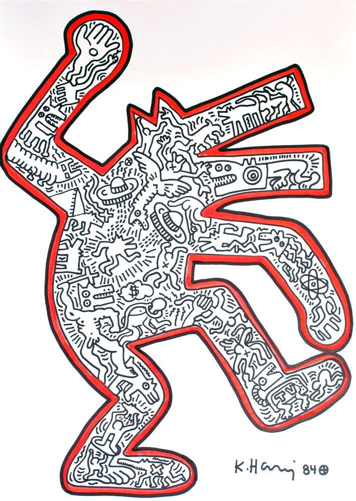 KEITH HARING - Original drawing (red and black mar: Keith Haring (American, 1958 - 1990). "Multi-figured Composition". Original drawing (red and black markers). 1984. Signed and dated, lower right. White wove paper. Very good to fine condition. Provena