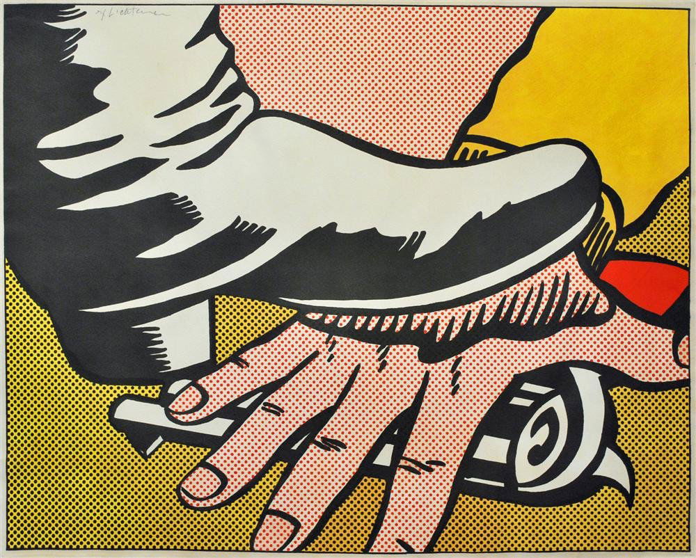 ROY LICHTENSTEIN - Color offset lithograph: Roy Lichtenstein (American, 1923-1997). "Foot and Hand". Color offset lithograph. 1964. Signed in pencil, upper left. Edition of 300. White wove paper. Fine impression with fresh colors. Good to very