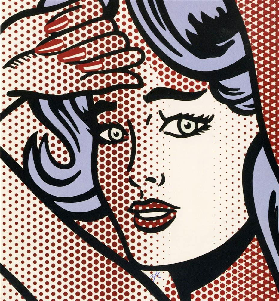 ROY LICHTENSTEIN - Color half-tone silkscreen: Roy Lichtenstein (American, 1923-1997). "Nude with Blue Hair [detail]". Color half-tone silkscreen. 1994. Signed with the initials in blue pen, lower middle. Edition of 500. Light cream wove paper. Pr