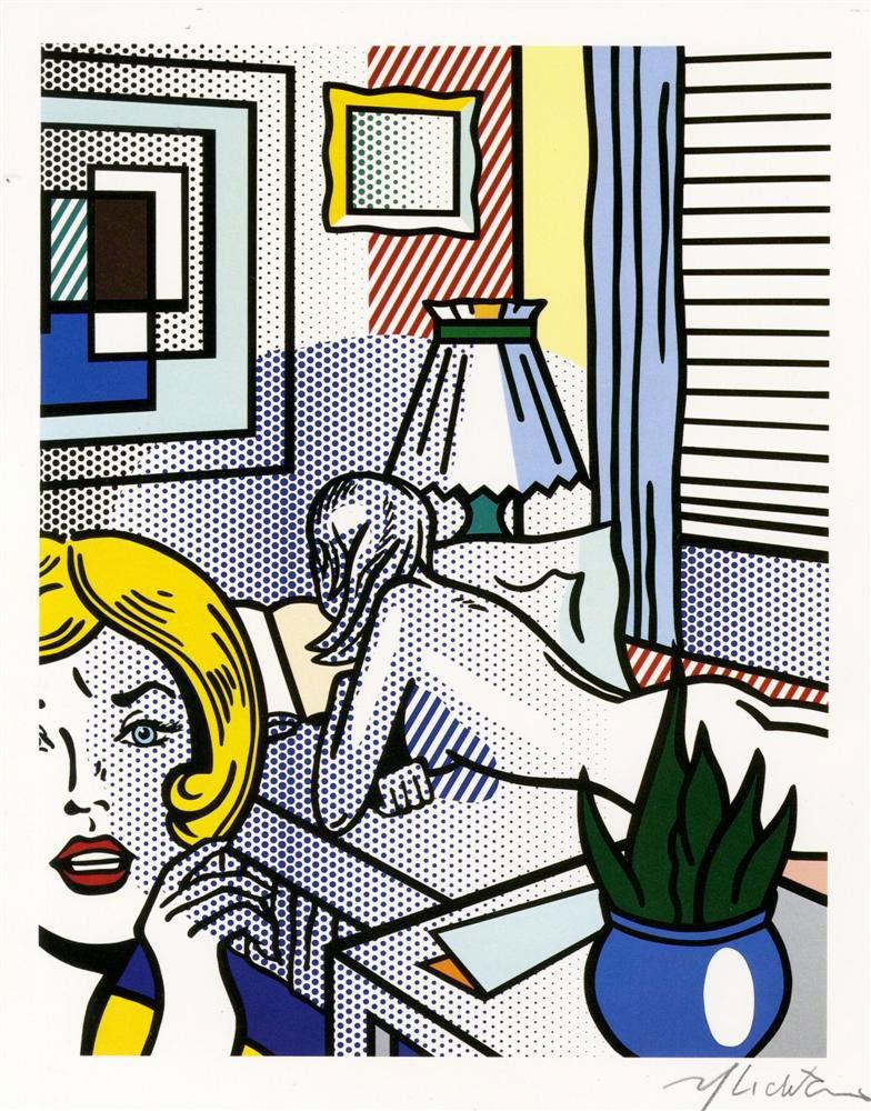 ROY LICHTENSTEIN - Color half-tone silkscreen: Roy Lichtenstein (American, 1923-1997). "Roommates". Color half-tone silkscreen. 1994. Signed in pencil, lower right. Edition of 500. Light cream wove paper. Ample margins. Fine impression. Fine condi
