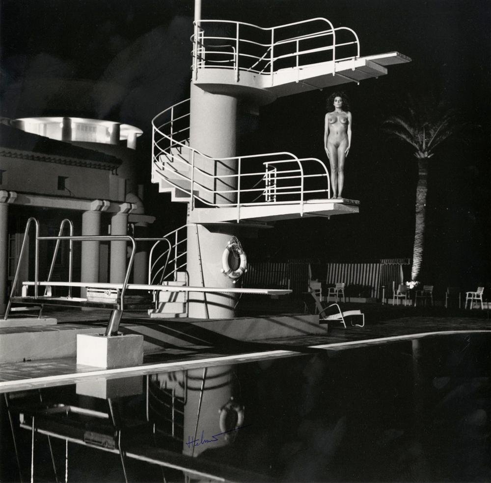 HELMUT NEWTON - Photolithograph: Helmut Newton (German/Australian, 1920-2004). "Diving Tower, Old Beach Hotel [Monte Carlo]". Photolithograph. 1981/82. Printed 1995. Signed "Helmut" in pen, lower center. Fine, quality printing. Very 