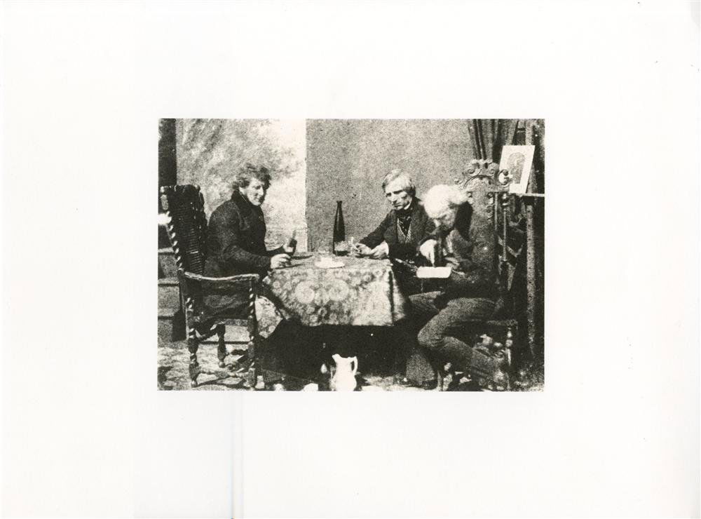 WILLIAM HENRY FOX TALBOT - Original photogravure: William Henry Fox Talbot (English, 1800-1877). "Three Gentlemen at a Table in Claudet's Studio". Original photogravure. c1845. Printed later from the original photograph. Fine condition. Image size: 6