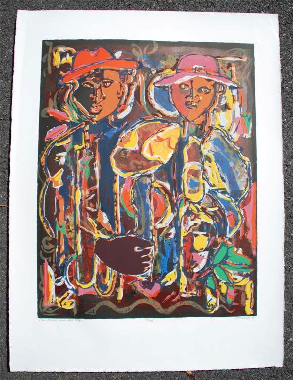 DAVID C. DRISKELL - Color silkscreen and lithograp: David C. Driskell (American, b.1931). "The Farmer and His Wife". Color silkscreen and lithograph. 2009. Signed, titled, dated, numbered in pencil, lower margin. Edition of 100. Full margins. Fine impr