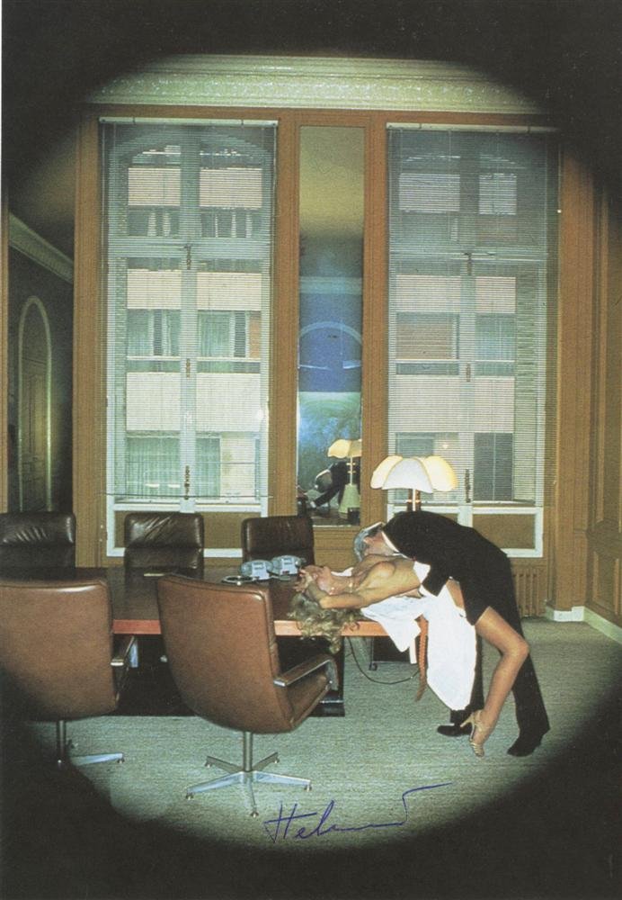 HELMUT NEWTON - Color photolithograph: Helmut Newton (German/Australian, 1920-2004). "Office Love, Paris". Color photolithograph. 1976. Printed 1997. Signed "Helmut" in pen, lower middle. Fine, quality printing. Very good condition. Proven