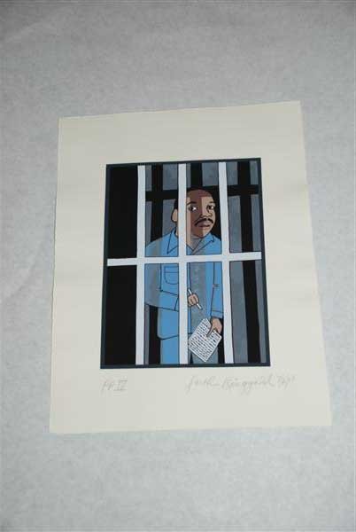 FAITH RINGGOLD - Color silkscreen: Faith Ringgold (American, b.1930). "Letter from Martin Luther King". Color silkscreen. 2007. Signed, titled, dated, and editioned in pencil, lower margin. An artist's proof from the edition of 75. Wov