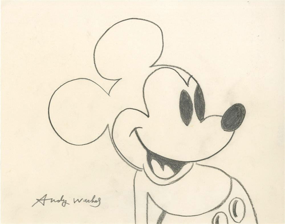 ANDY WARHOL - Pencil drawing: Andy Warhol (American, 1928 - 1987). "Mickey Mouse". Pencil drawing. c1981. Signed in pencil, lower left. Light cream wove paper. Very good condition. Provenance: Private collection, Santa Monica, a g