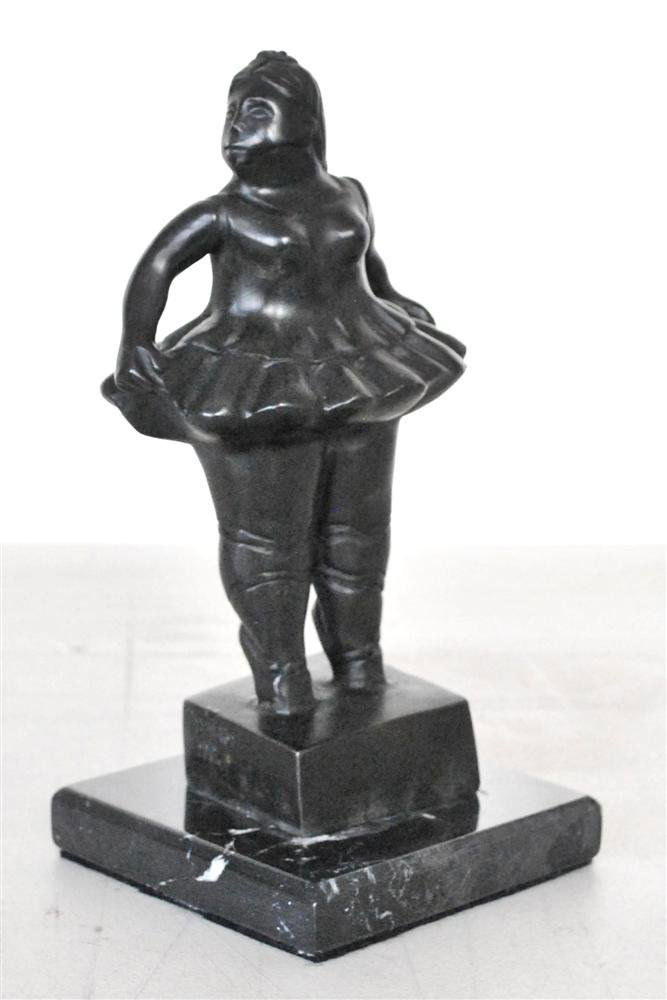 FERNANDO BOTERO [ATTRIB] - Bronze scuplture with d: Fernando Botero [attrib] (Columbian, b.1932). "Bailarina con Tu-Tu". Bronze scuplture with dark brown patina. 1992. Inscribed "F. Botero" and dated "1992". Edition of six?. Fine, quality casting. Fine