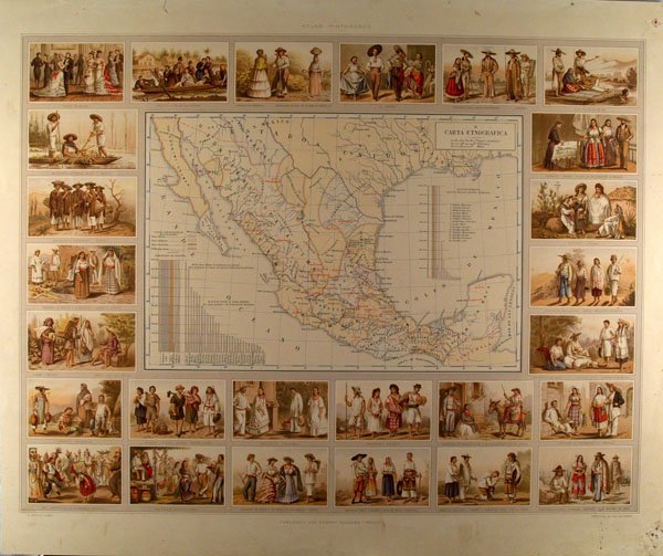 ANTONIO GARCIA CUBAS [PUBLISHER] - Color chromolit: Antonio Garcia Cubas [publisher] (Mexican, 1832 - 1912). "Carta Etnografica". Color chromolithograph. 1885. Printed 1897. Vibrant impression with fresh colors. Plate II of set of XIII from the "Atlas 