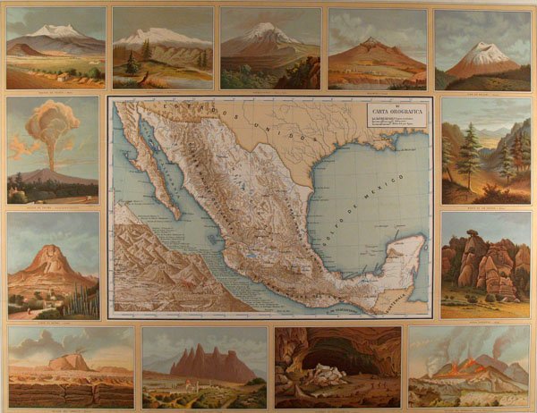 ANTONIO GARCIA CUBAS [PUBLISHER] - Color chromolit: Antonio Garcia Cubas [publisher] (Mexican, 1832 - 1912). "Carta Orografica". Color chromolithograph. 1885. Printed 1897. Vibrant impression with fresh colors. Plate VI of set of XIII from the "Atlas P