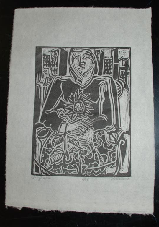 DAVID C. DRISKELL - Woodcut: David C. Driskell (American, b.1931). "Sunflower". Woodcut. 2009. Signed, titled, dated, numbered in pencil, lower margin. Edition of 35. Full margins. Fine impression. Condition: fine. At auction, Dr