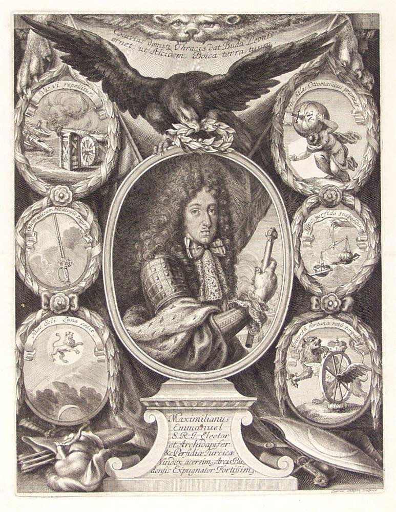 GABRIEL EHINGER - Engraving: Gabriel Ehinger (German, 1652-1736). "Maximilianus Emmanuel". Engraving. c1700. Fine impression. Overall size: 15 5/16 x 11 1/8 in. (389 x 283 mm). Image size: 10 1/8 x 7 3/4 in. (257 x 197 mm). [1905