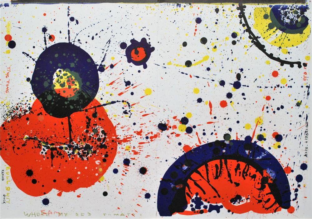 SAM FRANCIS - Color lithograph: Sam Francis (American, 1923-1994). "Cloud Rock". Color lithograph. 1963. Edition of 2,000. White wove paper. The full sheet. Fine impression with fresh colors. Fine condition; centerfold as issued. Fo