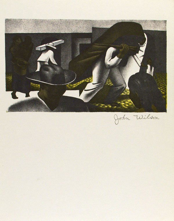 JOHN WILSON - Original color offset lithograph: John Wilson (American, b.1922). "La Calle". Original color offset lithograph. 1951. Printed later. Signed in pencil, lower right. Ample margins. Fine impression. Very good condition. This example was