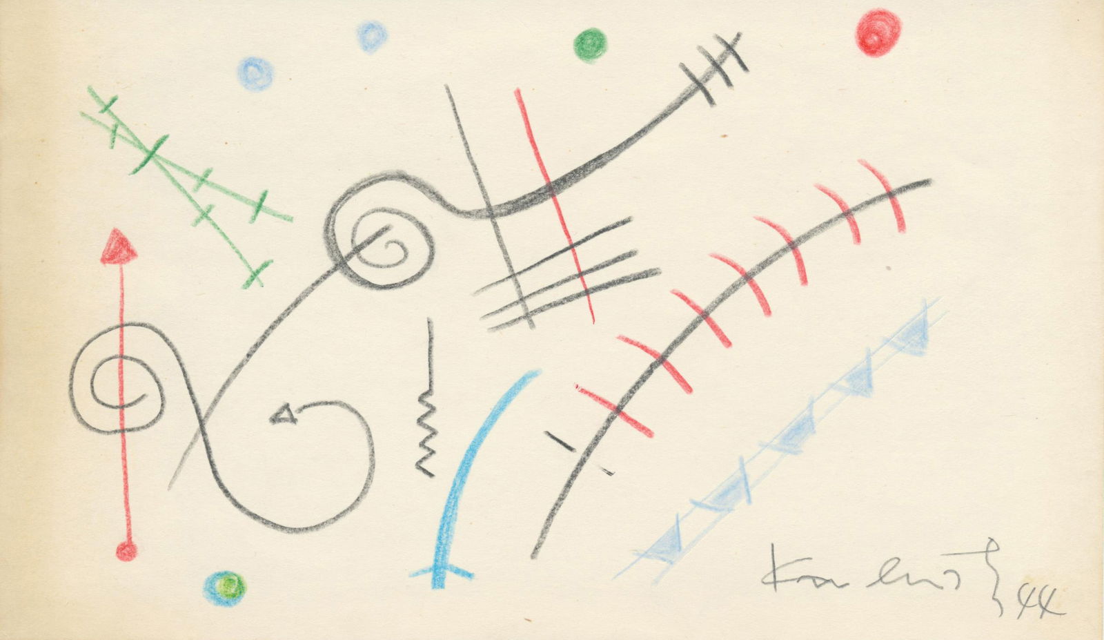 WASSILY KANDINSKY - Composition - Color crayons drawing on paper (1 of 2)