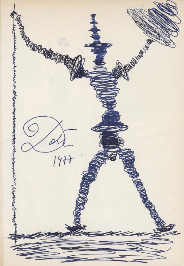SALVADOR DALI - Don Quixote de la Mancha - Blue and black ink drawing on paper (1 of 2)