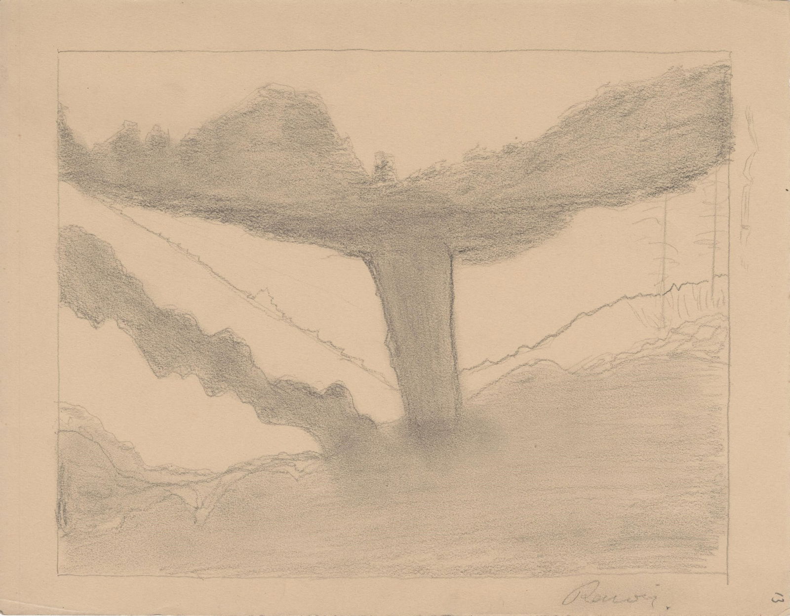 PIERRE-AUGUSTE RENOIR - Un paysage volcanique - Pencil drawing on paper (1 of 2)
