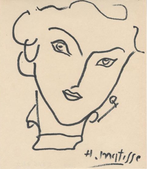 HENRI MATISSE - Visage de femme - Ink and brush drawing on paper (1 of 1)