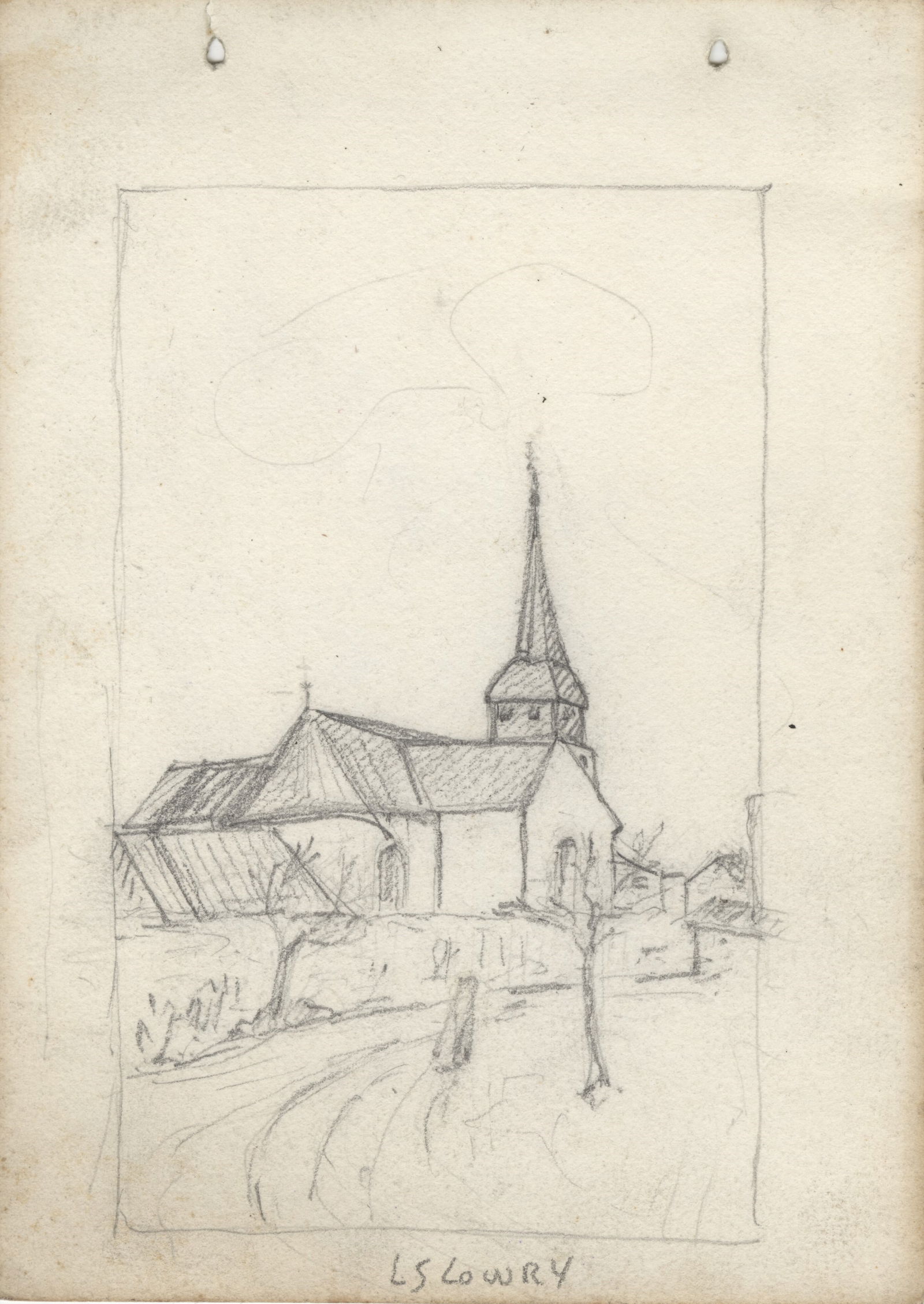 L. S. LOWRY - A Church - Pencil drawing on paper (1 of 1)