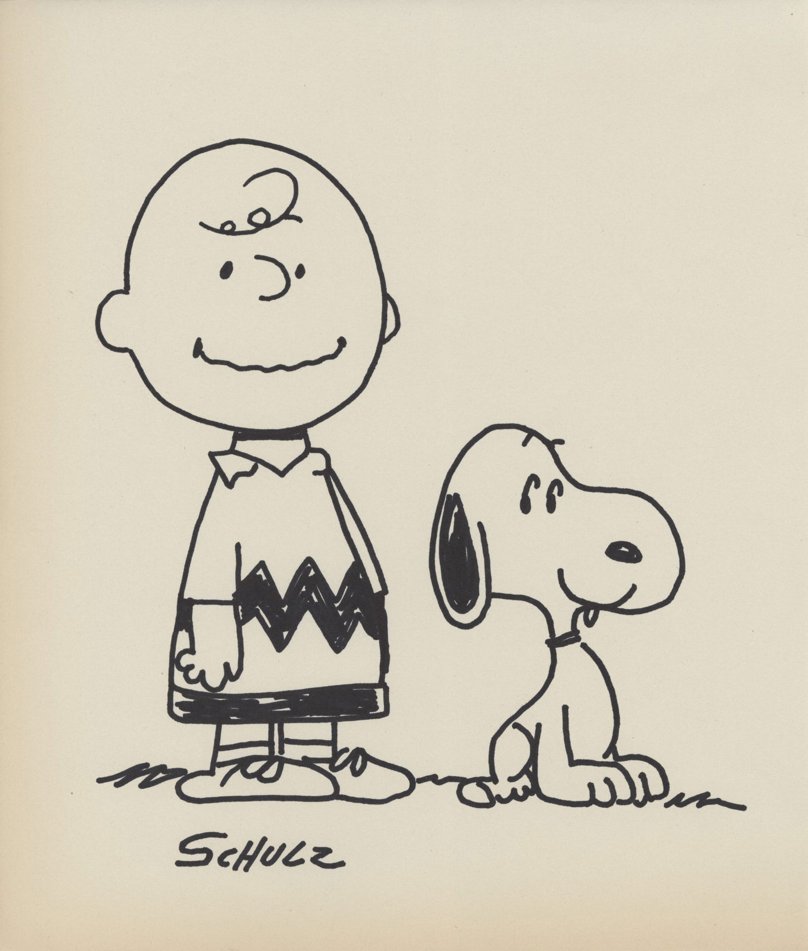 Charles Schulz Charlie Brown And Snoopy Marker Drawing On Paper Auction