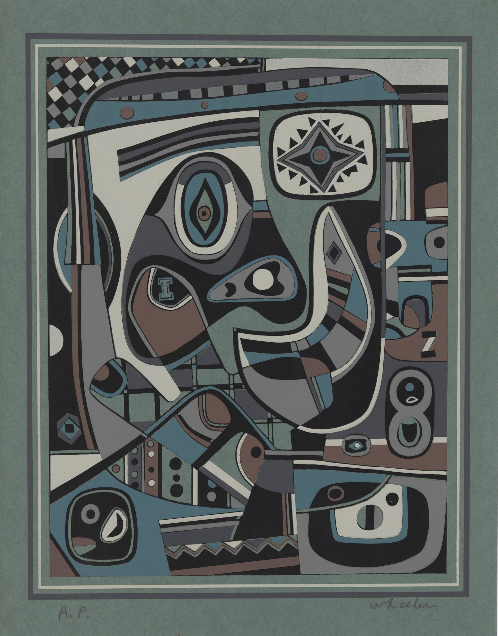 STEVE WHEELER - Little Joe Picking His Nose - Original color silkscreen: Artist: Steve Wheeler (American, 1912 - 1992). Title: "Little Joe Picking His Nose". Medium: Original color silkscreen. Date: Composed 1947. Dimensions: Overall size: 12 7/8 x 9 7/8 in. (327