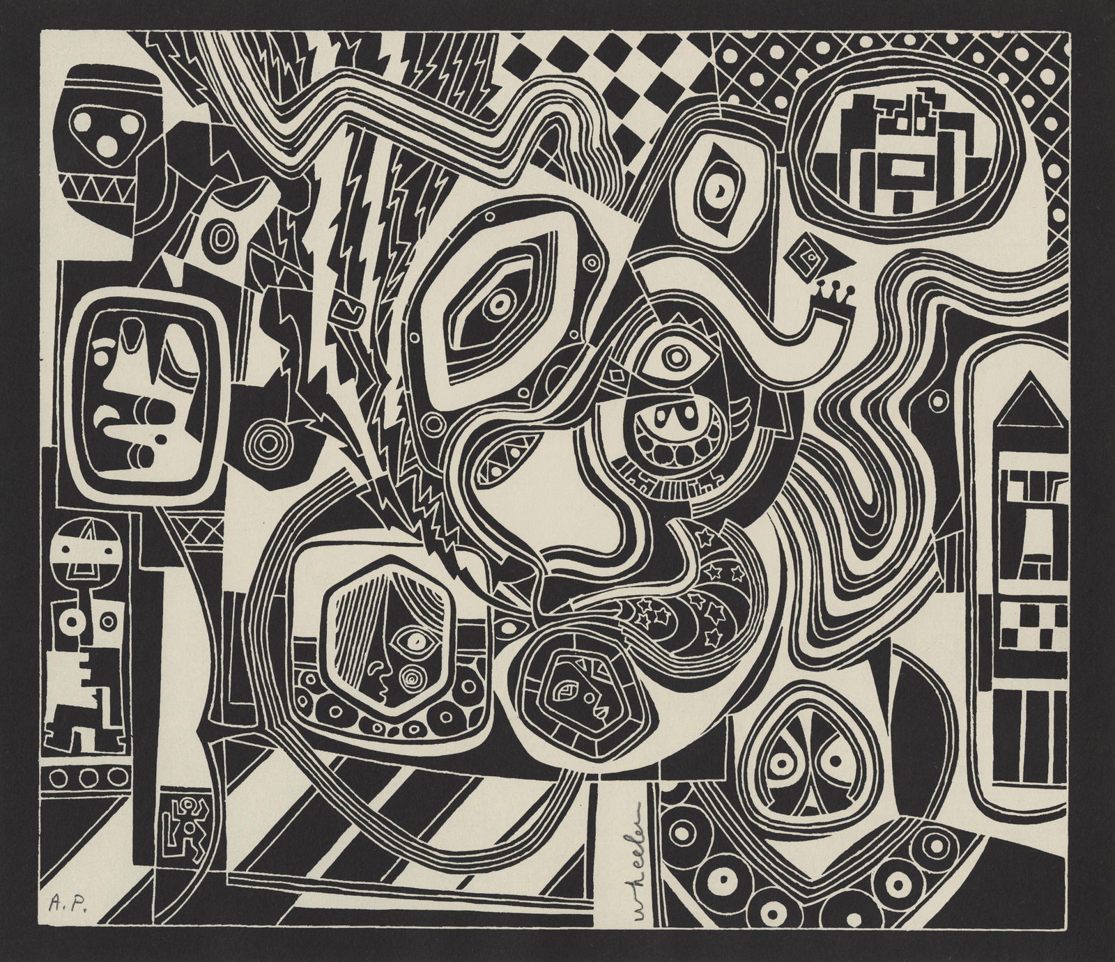 STEVE WHEELER - Peg Taking a Drag - Original silkscreen: Artist: Steve Wheeler (American, 1912 - 1992). Title: "Peg Taking a Drag". Medium: Original silkscreen. Date: Composed 1947. Dimensions: Overall size: 9 7/8 x 12 7/8 in. (251 x 327 mm). Image