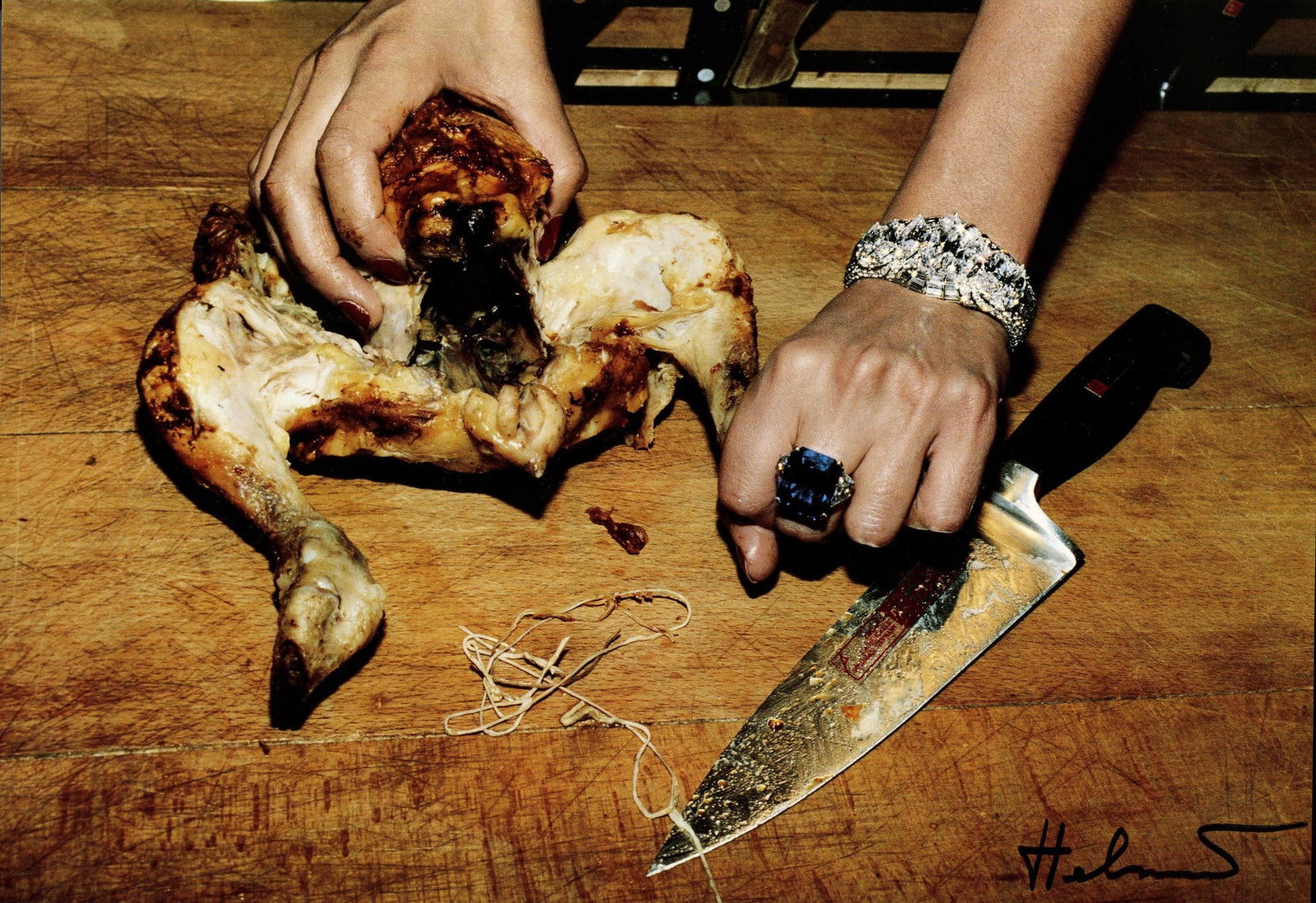 HELMUT NEWTON - Roast Chicken and Bulgari Jewels - Original vintage color photolithograph (1 of 1)