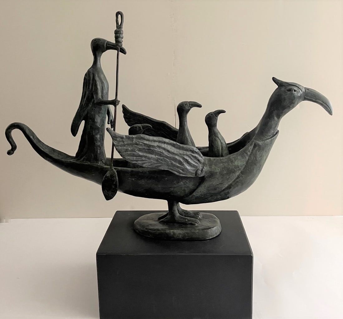 LEONORA CARRINGTON [imputée] - The Ship of Cranes - Bronze sculpture with dark turquoise patina (1 of 5)