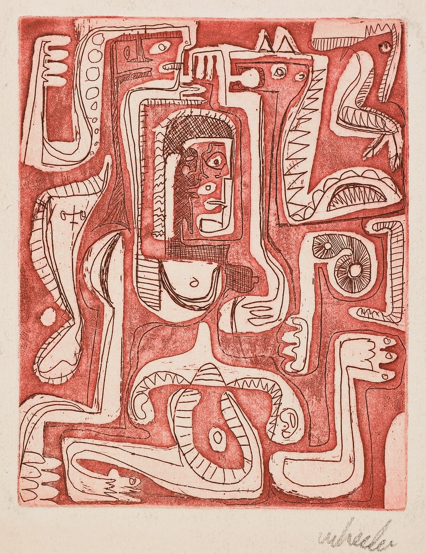 STEVE WHEELER - Tigresita at Work - Color etching: Artist: Steve Wheeler (American, 1912 - 1992). Title: "Tigresita at Work". Medium: Color etching. Date: Composed c1940. Dimensions: Overall size: 8 1/4 x 6 1/4 in. (210 x 159 mm).Pri