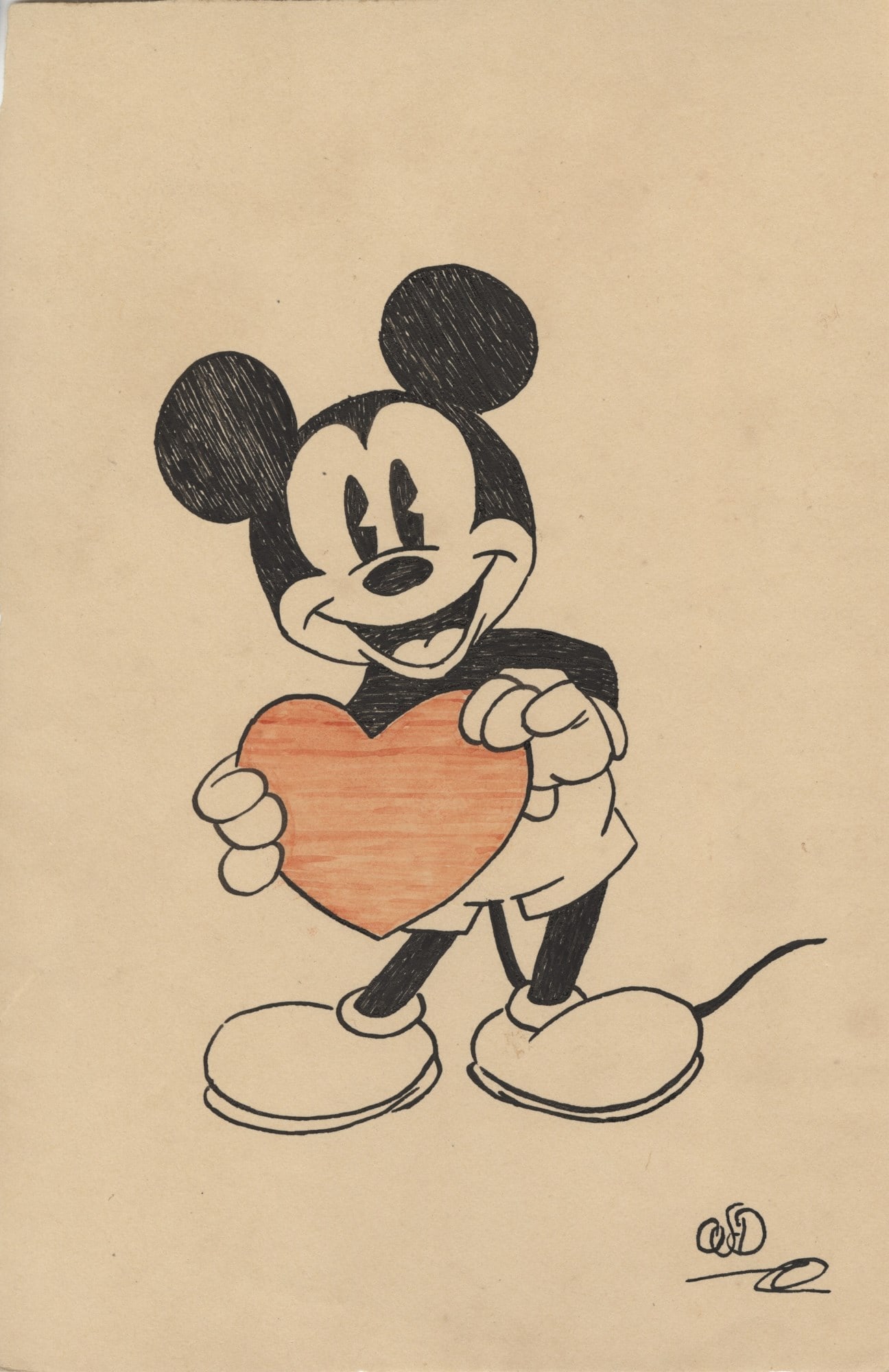 WALT DISNEY - Mickey Mouse Has Heart - Ink and watercolor drawing on paper (1 of 1)