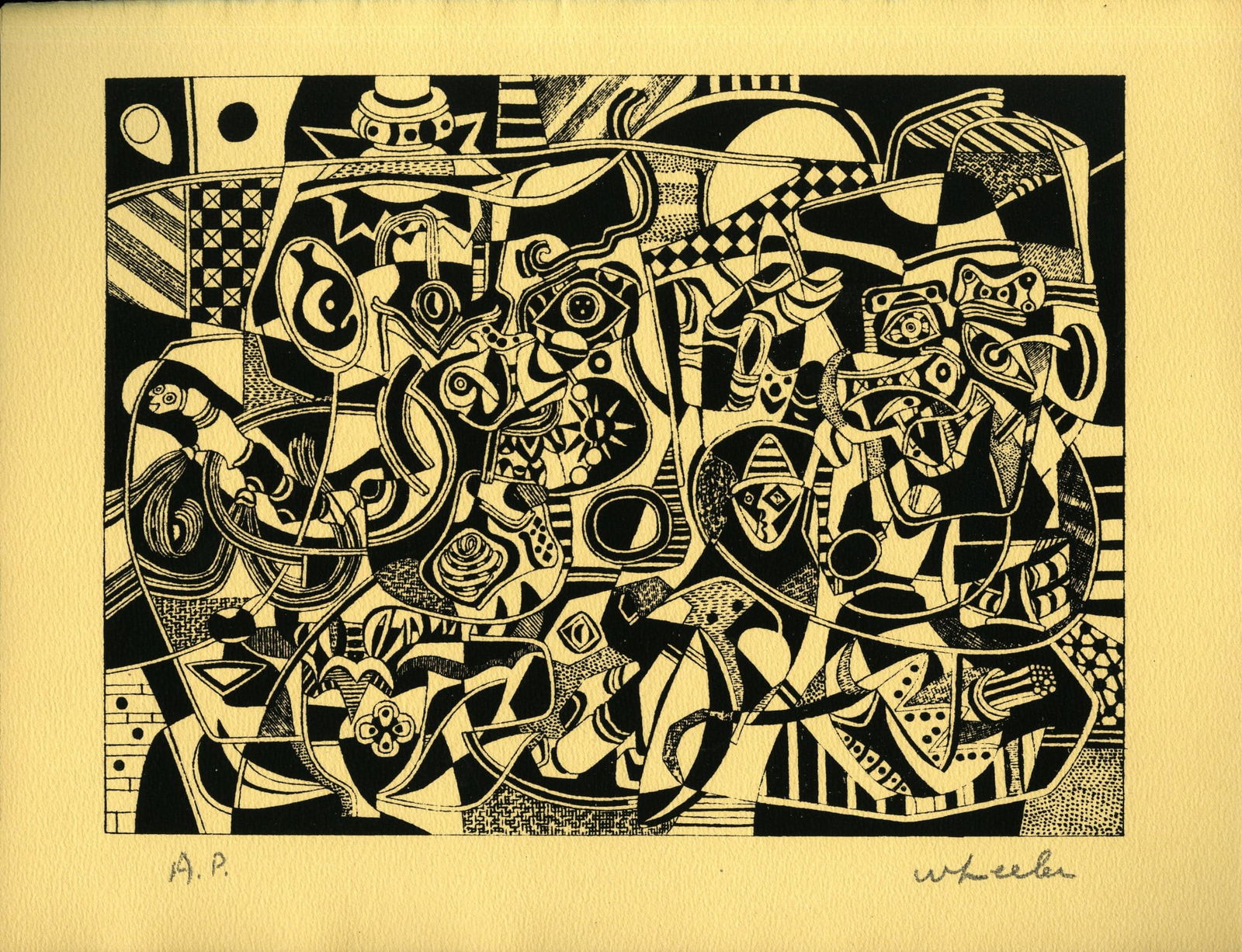 STEVE WHEELER - Newbe - Original silkscreen: Artist: Steve Wheeler (American, 1912 - 1992). Title: "Newbe". Medium: Original silkscreen. Date: Composed 1947. Dimensions: Overall size: 9 7/8 x 12 7/8 in. (251 x 327 mm). Image size: 7 7/8