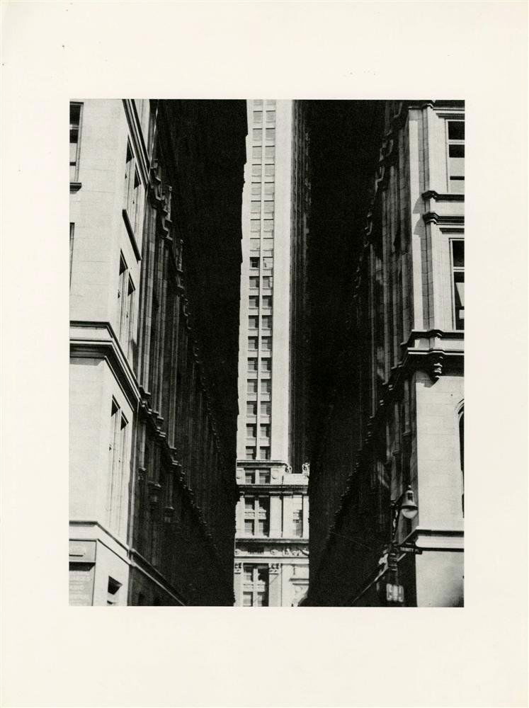ERWIN BLUMENFELD - Original photogravure: Erwin Blumenfeld (German-American, 1897-1969). "Wall Street, New York City". Original photogravure. 1943. Printed later. Fine condition. Overall size: 15 3/4 x 11 13/16 in. (400 x 300 mm). Image size: