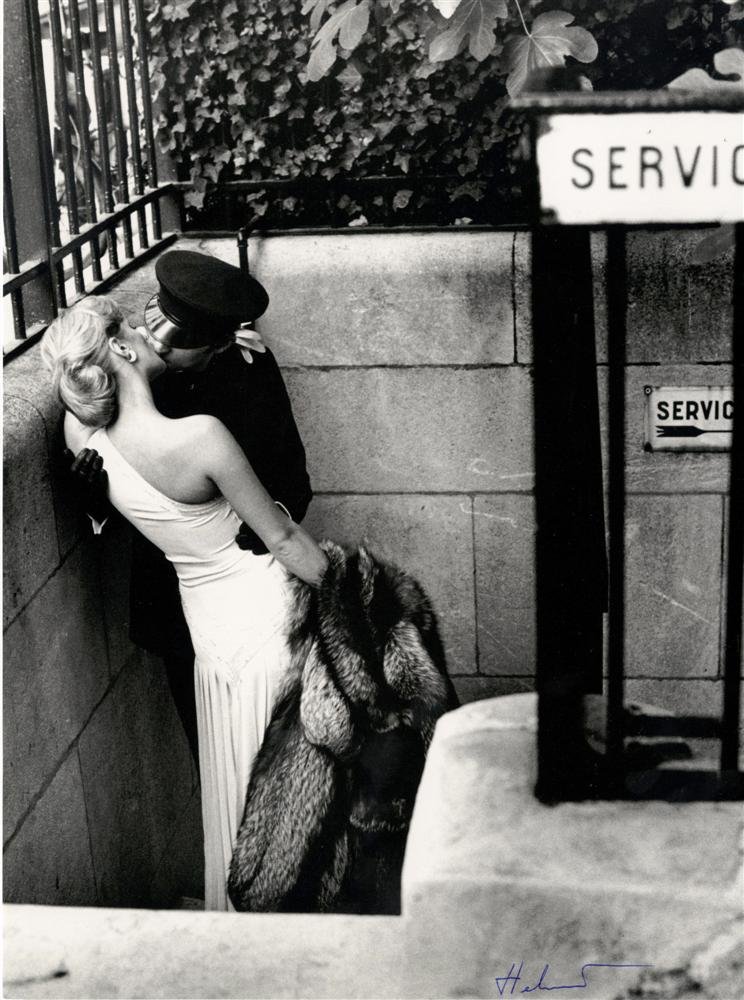 HELMUT NEWTON - Photolithograph: Helmut Newton (German/Australian, 1920-2004). "French Vogue [Paris]". Photolithograph. 1976. Printed 1995. Signed "Helmut" in pen, lower right. Fine, quality printing. Very good condition. Provenance: