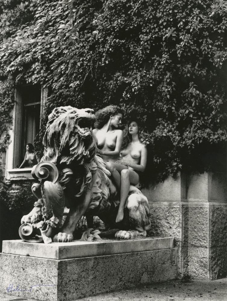 HELMUT NEWTON - Photolithograph: Helmut Newton (German/Australian, 1920-2004). "In Front of Visconti's Family House, Lake Como". Photolithograph. 1989. Printed 1991. Signed in pen, lower left. Fine, quality printing. Very good condit