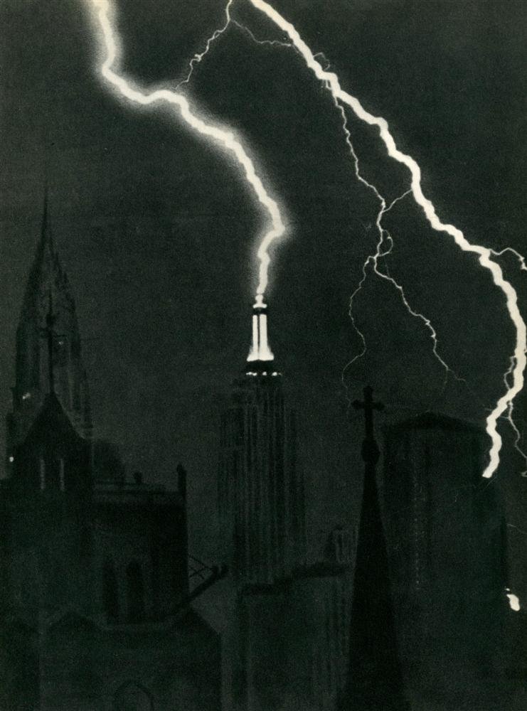 K. WINFIELD NEY - Original vintage photogravure: K. Winfield Ney (American, act.1930s). "Lightning over New York City". Original vintage photogravure. c1936. Printed 1936. Image size: 11 1/4 x 8 3/8 in. (286 x 213 mm). [26633] {R100}