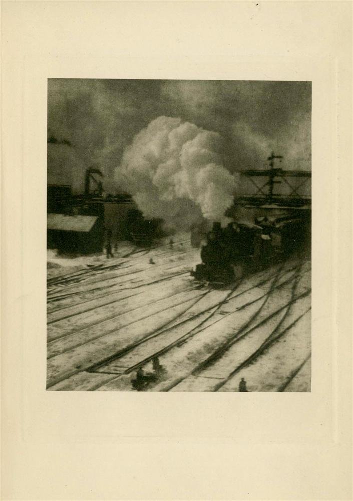 ALFRED STIEGLITZ - Original vintage photogravure: Alfred Stieglitz (American, 1864 - 1946). "In the New York Central Yards". Original vintage photogravure. 1903. Printed 1910. Fine condition. Image size: 4 5/8 x 3 15/16 in. (117 x 100 mm). [24774] {R