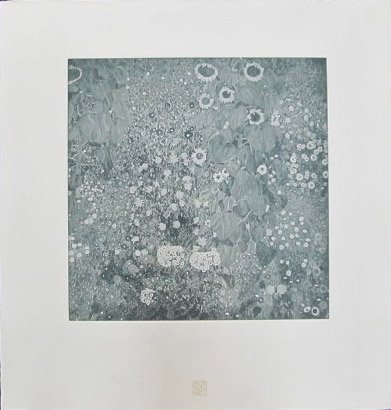 GUSTAV KLIMT - Original color collotype, printed i: Gustav Klimt (Austrian, 1862 - 1918). "Sonnenblumen [Sunflowers] [From: Das Werk Gustav Klimts]". Original color collotype, printed in green ink. 1905-1906. Printed 1908-1914. Signed with the artist d