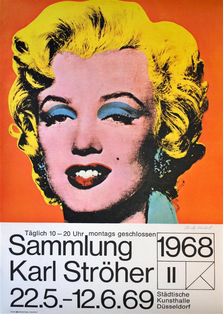 ANDY WARHOL - Color offset lithograph poster: Andy Warhol (American, 1928 - 1987). "Marilyn". Color offset lithograph poster. 1968. Signed in ink, lower right. Edition unknown, presumed small. White wove paper. The full sheet. Fine impression. Ve