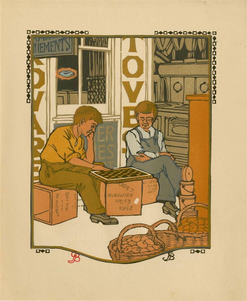 GUSTAVE BAUMANN - Original color woodcut: Gustave Baumann (German/American, 1881 - 1971). "August". Original color woodcut. 1912. Stamp signed with the initials, lower left; signed in the block, lower right. Cream wove paper. Wide margins. Fi