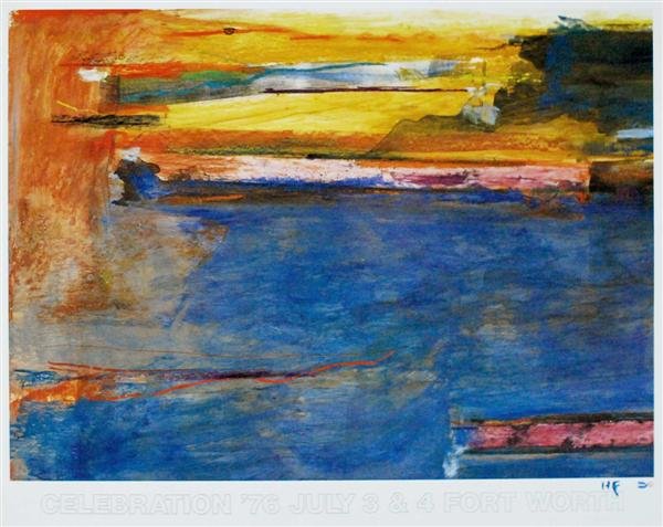 HELEN FRANKENTHALER [AFTER] - Color offset lithogr: Helen Frankenthaler [after] (American, 1928-2011). "Celebration". Color offset lithograph poster. 1976. Signed with the initials in blue crayon, lower right. Edition unknown, presumed small. White coa