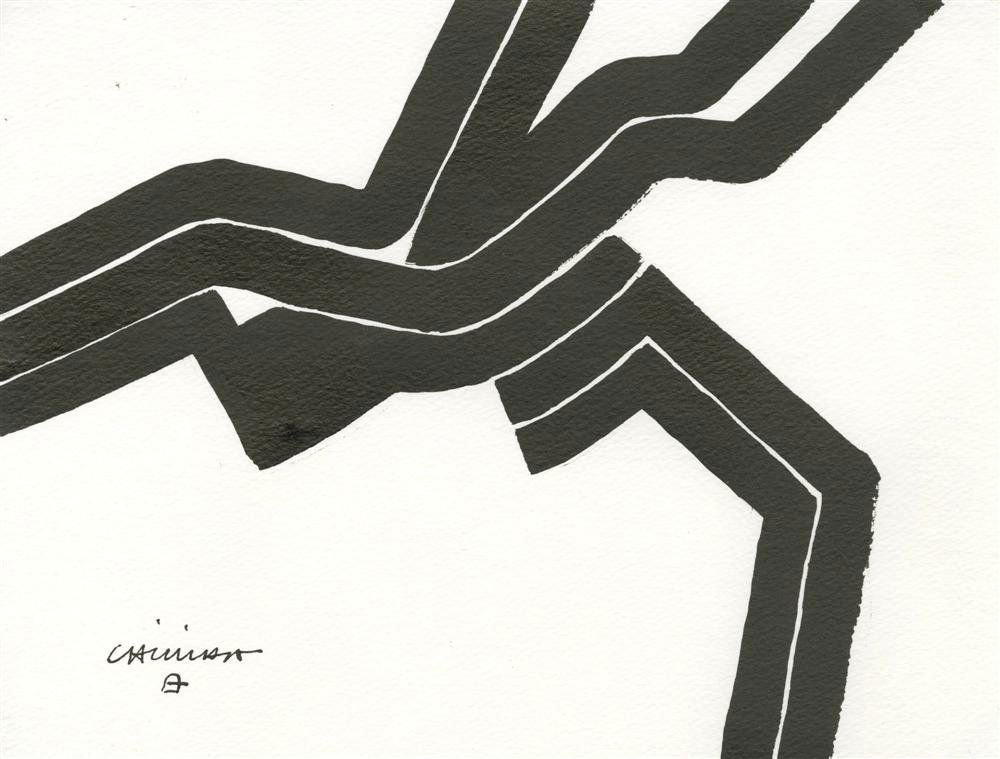 EDUARDO CHILLIDA [AFTER] - Pen and ink brush drawin: Eduardo Chillida [after] (Spanish, 1924-2002). "Composicion". Pen and ink brush drawing on paper. c1968-1972. Signed lower left. White stiff textured wove paper. Fine condition. Provenance: Private co