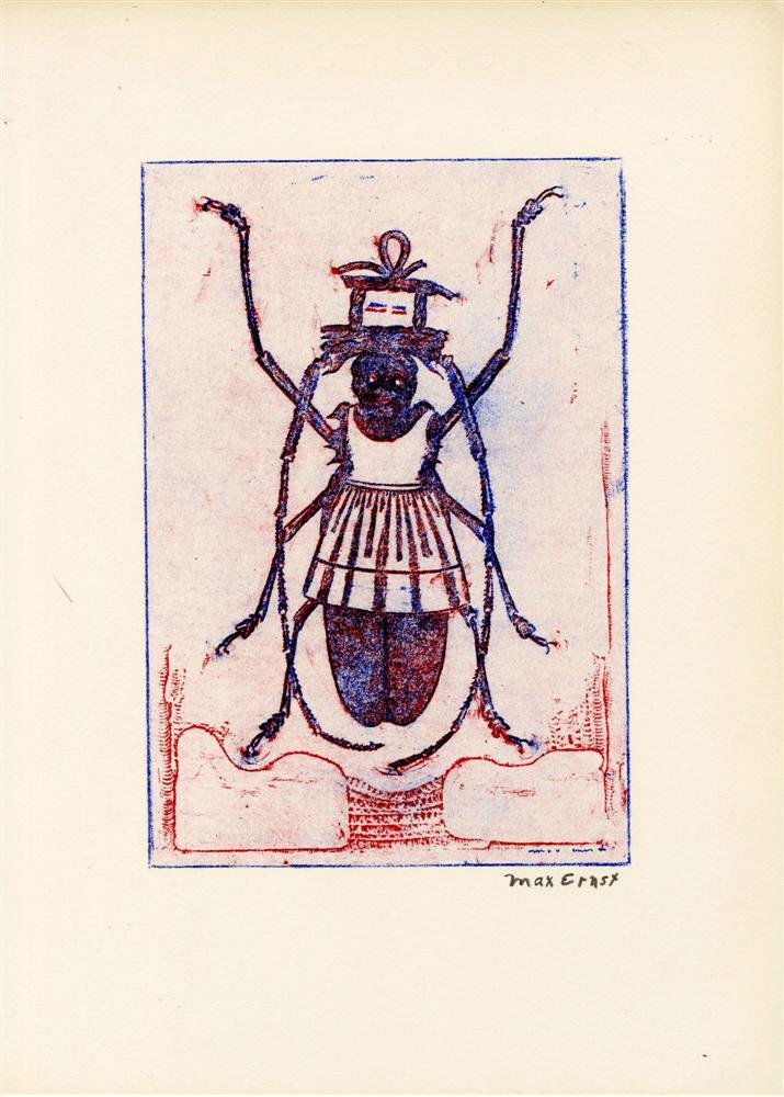 MAX ERNST - Color lithograph: Max Ernst (German, 1891 - 1976). "Zu: Helmut R. Leppien". Color lithograph. 1973. Signed in pencil, lower right. Cream wove Arches watermarked paper. Full margins. Fine impression. Fine condition. Lit