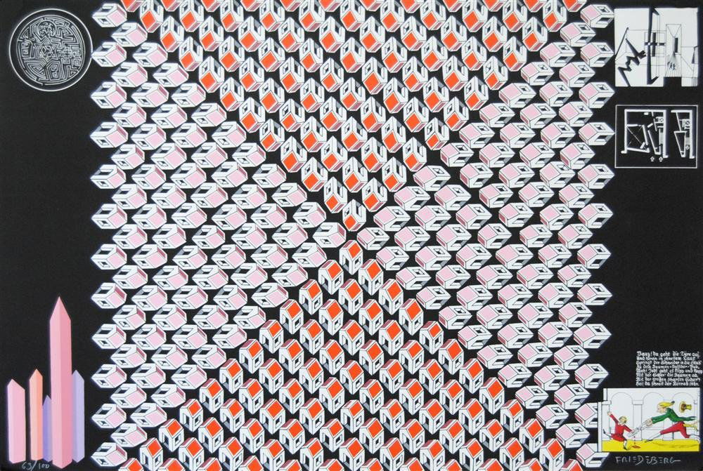 PEDRO FRIEDEBERG - Color silkscreen: Pedro Friedeberg (Italian/Mexican, b.1936). "Homenaje a Mathias". Color silkscreen. 1992. Signed lower right; numbered lower left. Print #63 of the edition of 100. Cream wove paper. The full sheet. Fi