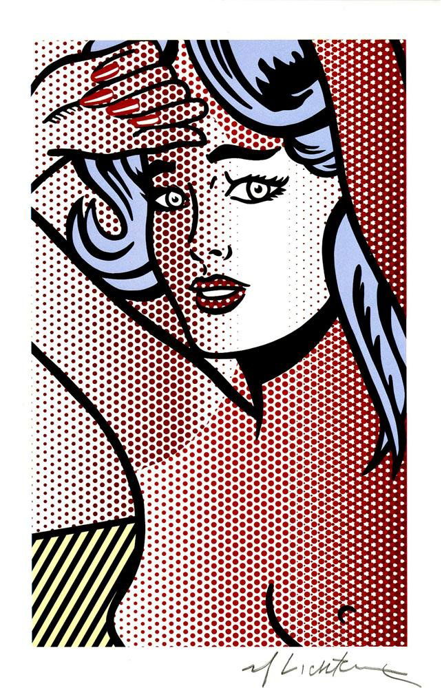 ROY LICHTENSTEIN - Color relief print: Roy Lichtenstein (American, 1923-1997). "Nude with Blue Hair". Color relief print. 1994. Signed in pencil, lower right. Edition of 500. Very light cream wove paper. Ample margins. Fine impression. Fin