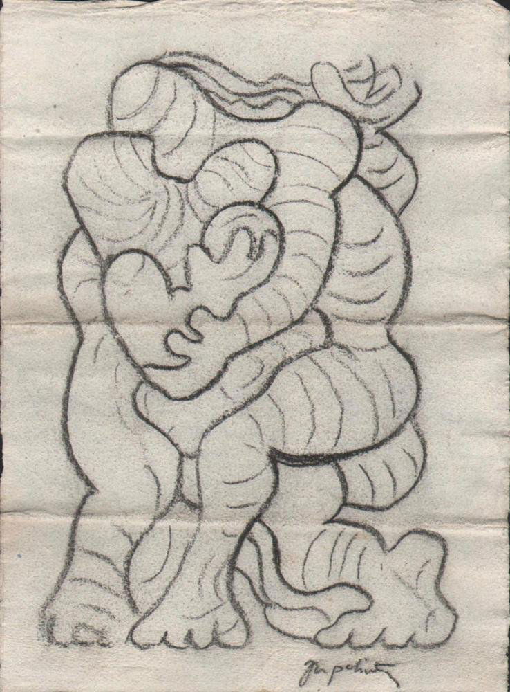 JACQUES LIPCHITZ - Pencil drawing: Jacques Lipchitz (Lithuanian/French/American, 1891-1973). "Composition". Pencil drawing. 1930s. Signed lower right. Light cream wove paper. Condition: folds in the image, which with conservation could