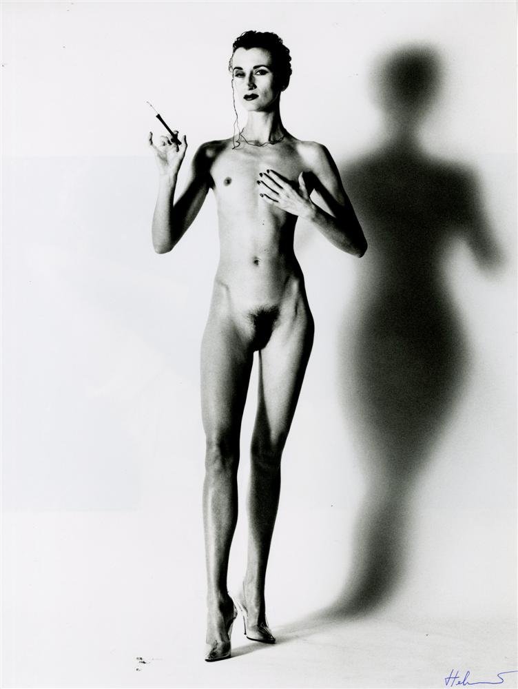 HELMUT NEWTON - Photolithograph: Helmut Newton (German/Australian, 1920-2004). "Big Nude IX, Paris - Violetta with Monocle". Photolithograph. 1991. Printed 1999. Signed "Helmut" in pen, lower right. Fine, quality printing. Very good 