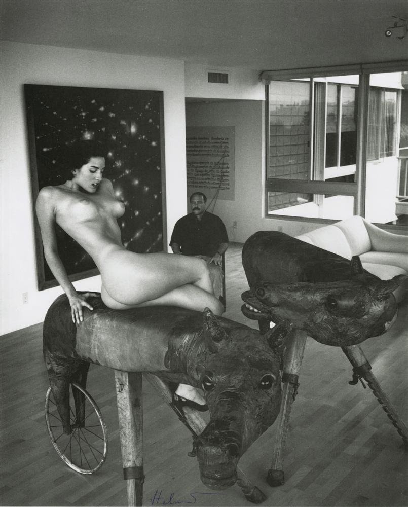 HELMUT NEWTON - Photolithograph: Helmut Newton (German/Australian, 1920-2004). "Domestic Nude VI and Art Dealer". Photolithograph. 1992. Printed 1999. Signed "Helmut" in pen, lower right. Fine, quality printing. Very good condition. 