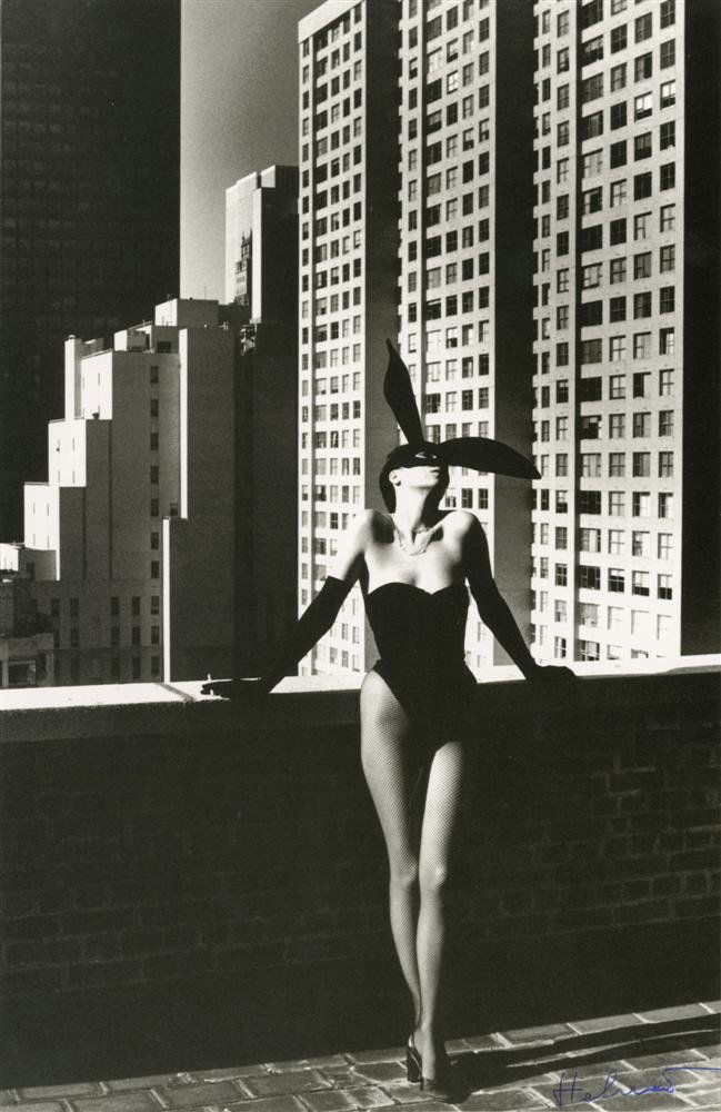 HELMUT NEWTON - Photolithograph: Helmut Newton (German/Australian, 1920-2004). "Elsa Peretti As a Bunny, New York". Photolithograph. 1975. Printed 1995. Signed "Helmut" in pen, lower right. Fine, quality printing. Very good condition