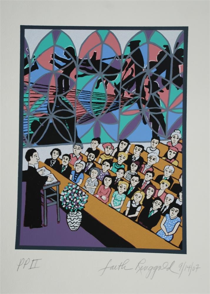 FAITH RINGGOLD - Color silkscreen: Faith Ringgold (American, b.1930). "Police Brutality Viewed through Stained Glass Windows". Color silkscreen. 2007. Signed, dated, and editioned in pencil, lower margin. A printer's proof. Columbia na
