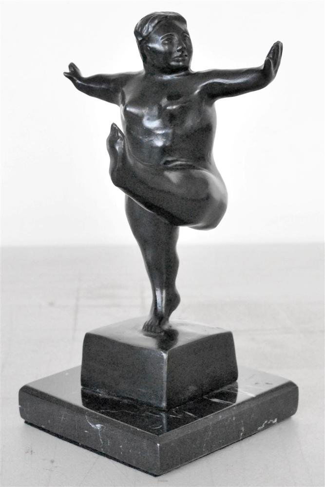 FERNANDO BOTERO [BY OR AFTER] - Bronze sculpture w: Fernando Botero [by or after] (Columbian, b.1932). "Bailarina Pequena". Bronze sculpture with natural patina. 1988. Inscribed "F. Botero" and dated "1988". Edition of six?. Fine, quality casting. Very