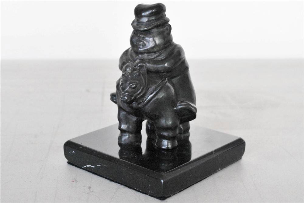 FERNANDO BOTERO [BY OR AFTER] - Bronze sculpture w: Fernando Botero [by or after] (Columbian, b.1932). "Hombre a Caballo con Sombrero de Copa (Muy Pequeno)". Bronze sculpture with brown patina. 1984. Inscribed "F. Botero" and dated in the sculpture. Ed